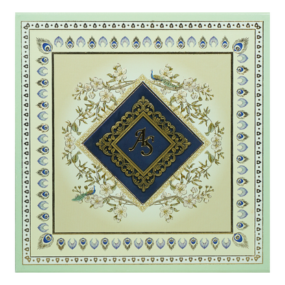 Blue Peacock Theme Wedding Invitation Box-KMMEX8360