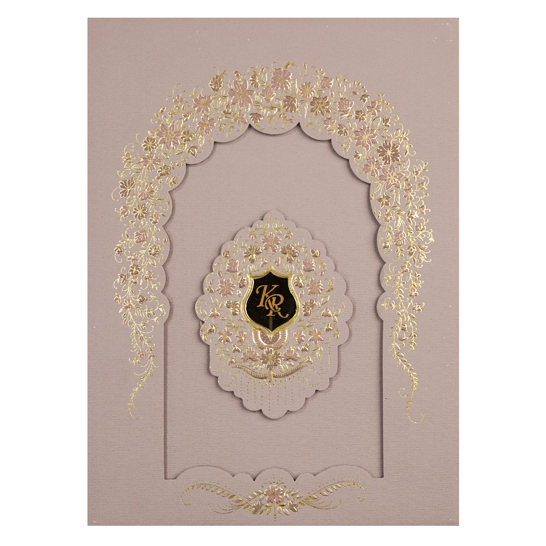 Lavender Gold Arch Floral Padded Wedding Card-KSI64490