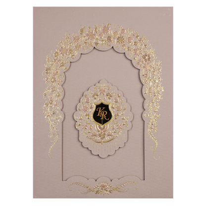 Lavender Gold Arch Floral Padded Wedding Card-KSI64490