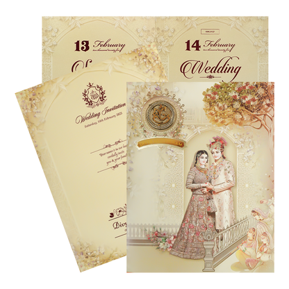 Royal Yellow Ganesha Couple Wedding Card-KNKJ1127