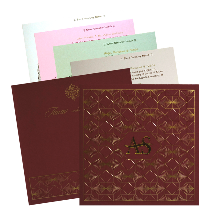 Maroon Pattern Gold Wedding Card-King of Cards