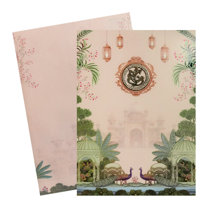Pink Palace Peacock Floral Wedding Card-KNEP1613