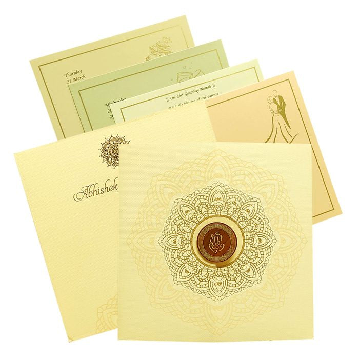 Cream Ganesha Invitation Card-King of Cards