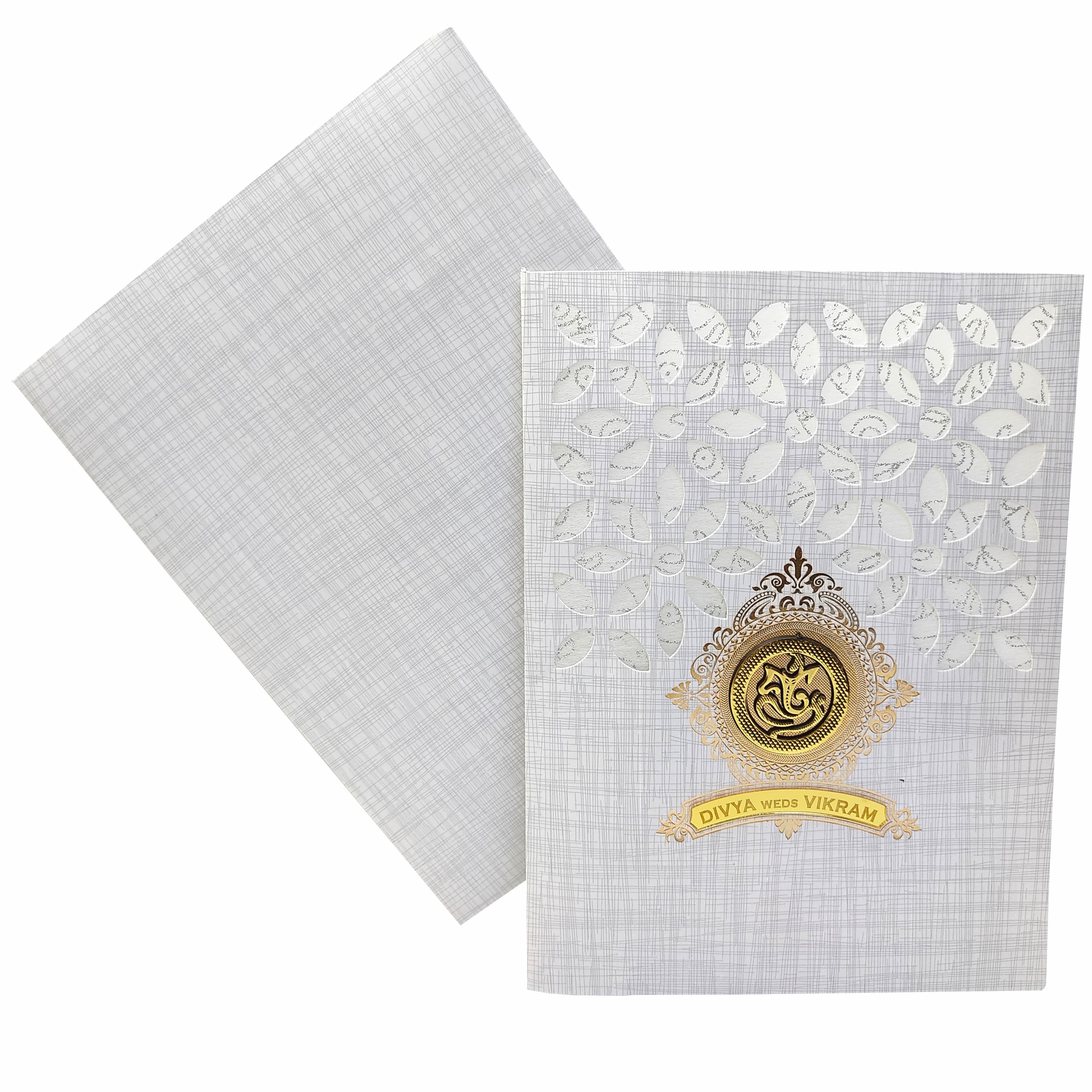 Grey Metallic Laser Cut Wedding Card In Gold Wolly-KNK7034G
