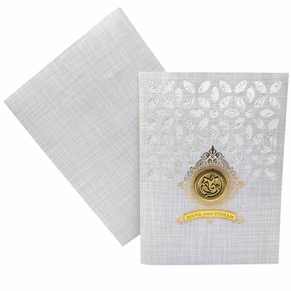 Grey Metallic Laser Cut Wedding Card In Gold Wolly-KNK7034G