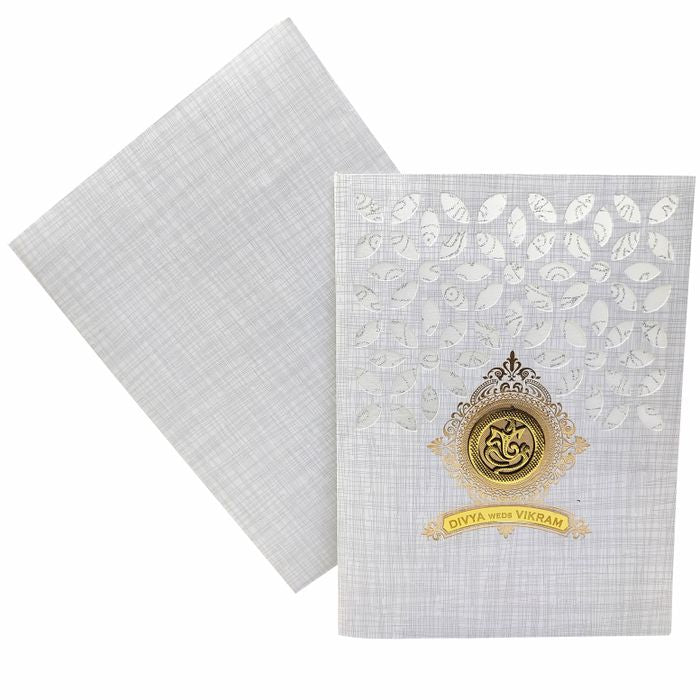 Grey Metallic Laser Cut Wedding Card In Gold Wolly-KNK7034G-King of Cards