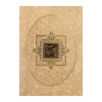 Gold Oval Floral Ganesha Wedding Card-KNKR042B