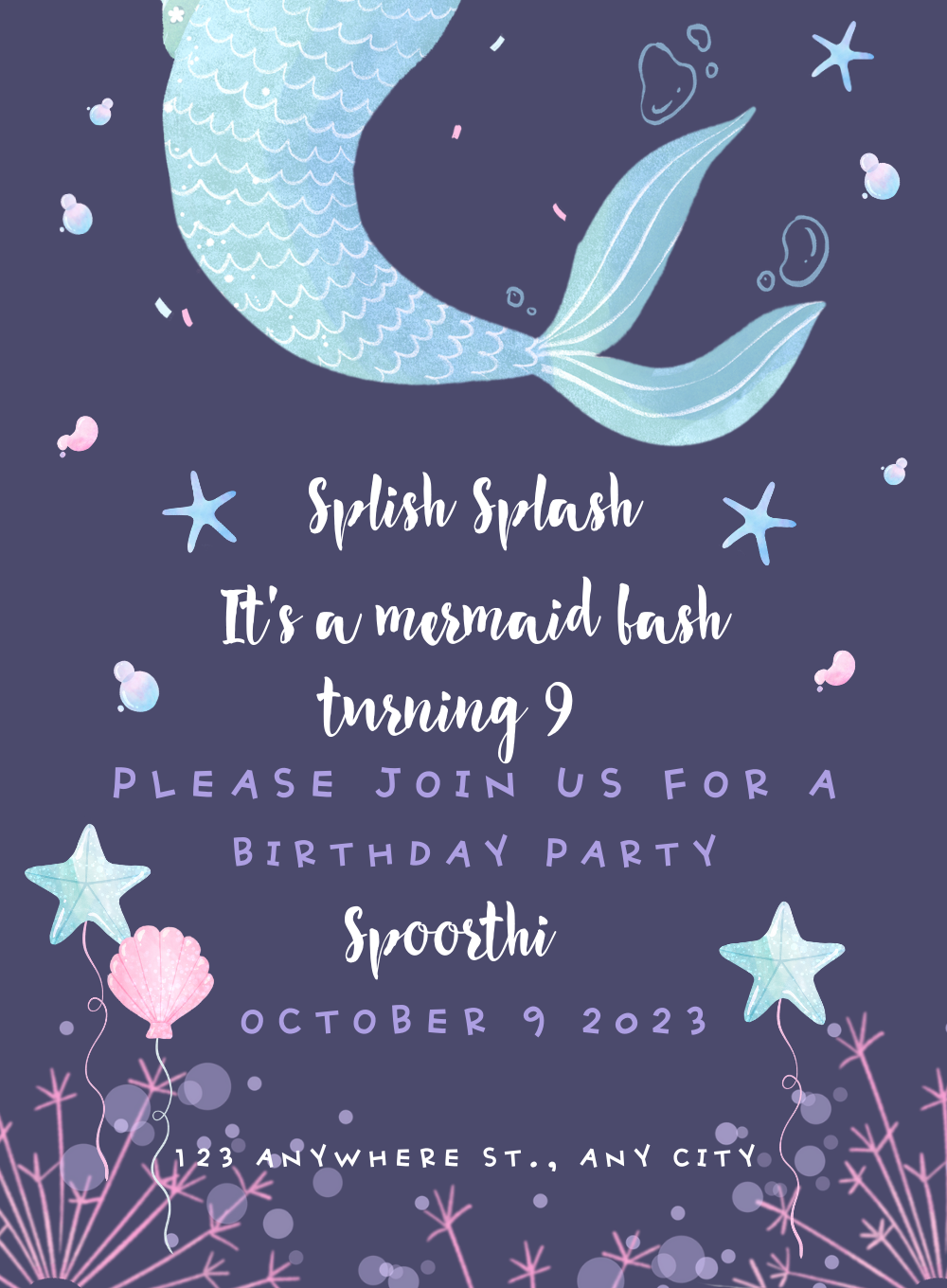 Blue Water Mermaid Invitation-AAMER002