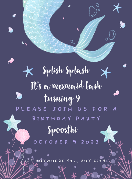 Blue Water Mermaid Invitation-AAMER002