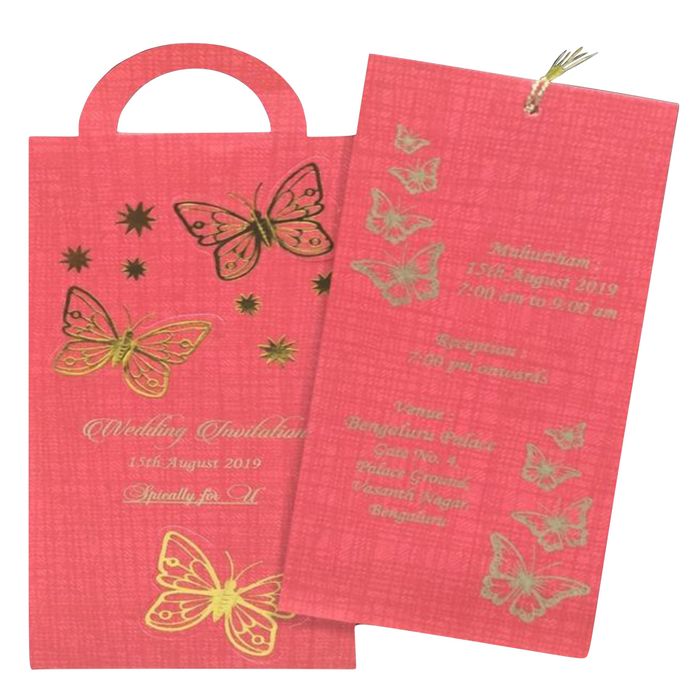 Alluring Butterfly Theme With Bright Red Shading Personal Wedding Card  - KNPSU06R-King of Cards