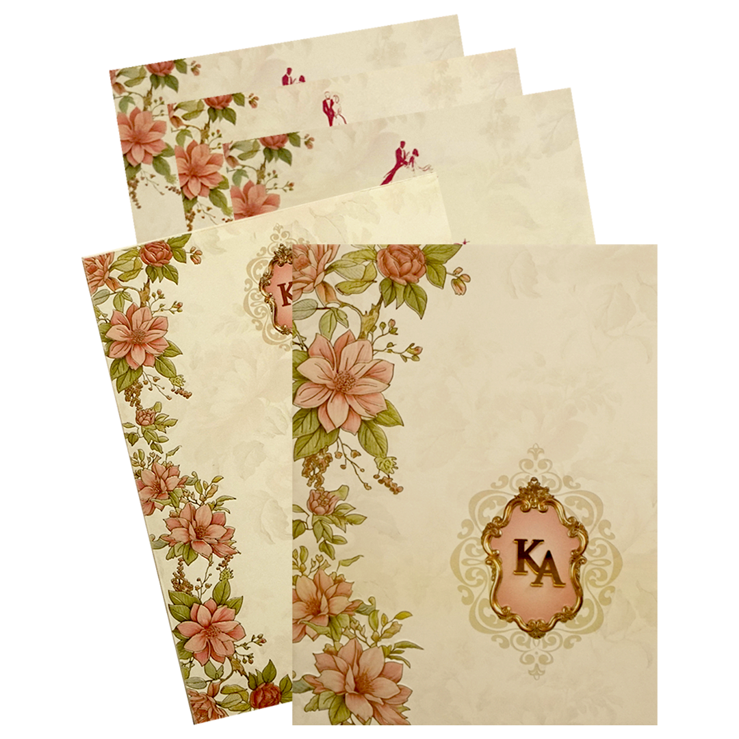 Cream Floral Marriage Card-KPR09770
