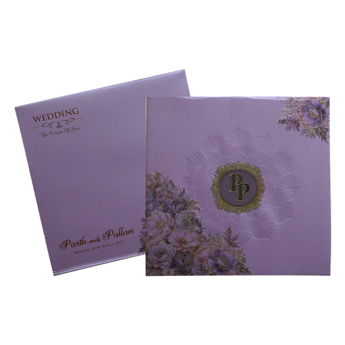 Purple Floral Embossed Premium Wedding Invitation-King of Cards