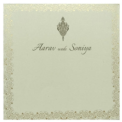 Grey Floral Nameplate Padded Invitation Card-King of Cards