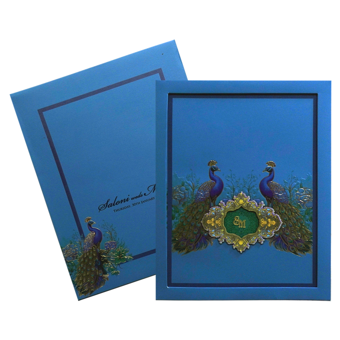 Blue Premium Padded Marriage Invitation-King of Cards