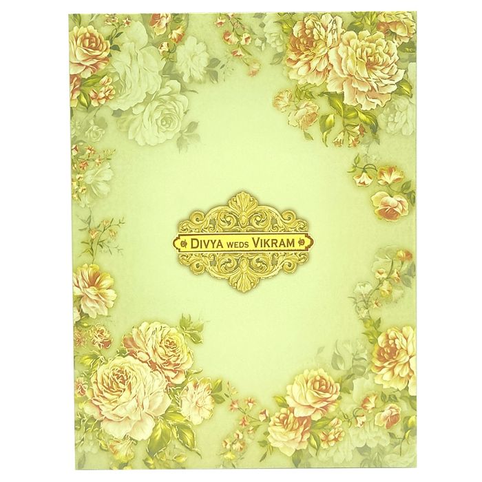 Pista Green Floral Design In Offset Wedding Card-KNKC4036-King of Cards
