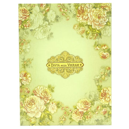 Pista Green Floral Design In Offset Wedding Card-KNKC4036-King of Cards