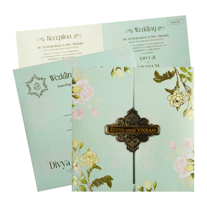 Mint Green Floral Door Wedding Card-KNSN6704G