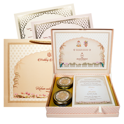 Check out Pink Radha Krishna Wedding Invitation Box at best price. ✅WhatsApp Support ✅Express Delivery. | King of Cards.
