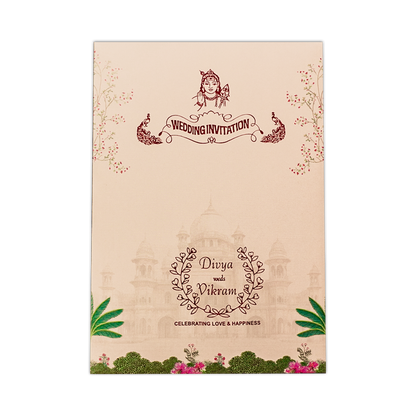 Cream Palace Peacock Wedding Card-KNKY2601