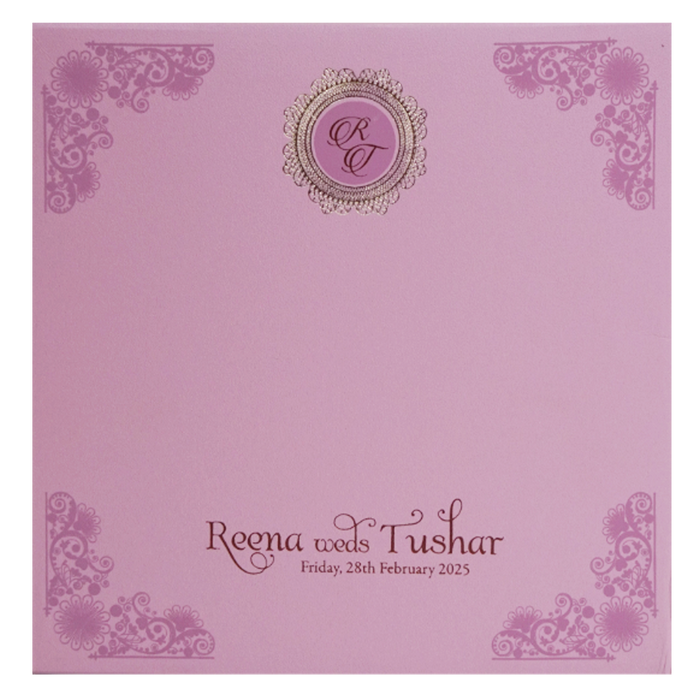 Pink Padded Laser Cut Wedding Card-King of Cards