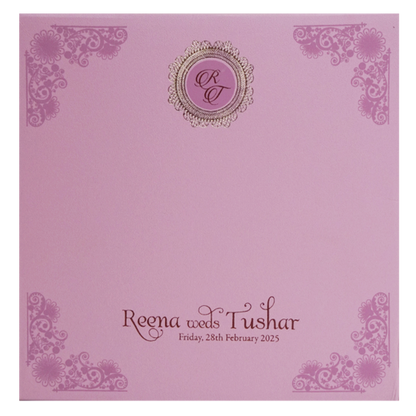 Pink Padded Laser Cut Wedding Card-King of Cards