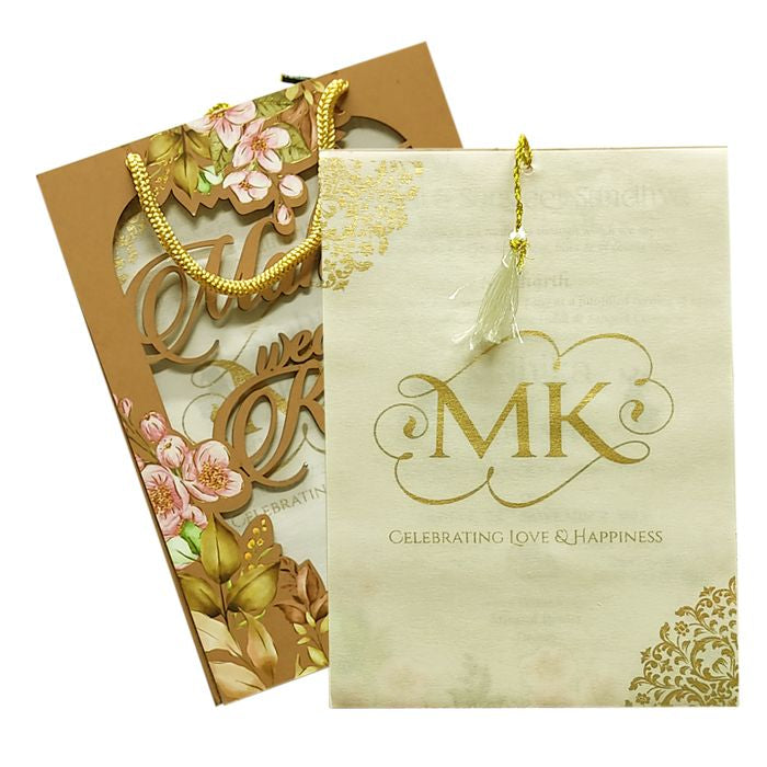 Light Brown MDF Floral Invitation-King of Cards