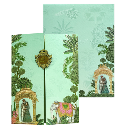 Green Arch Bride Groom Nameplate Marriage Card-KNKM8203