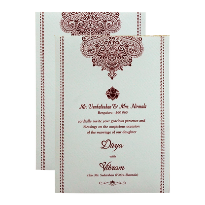 White Floral Tracing Invitation Card-KNGE6081