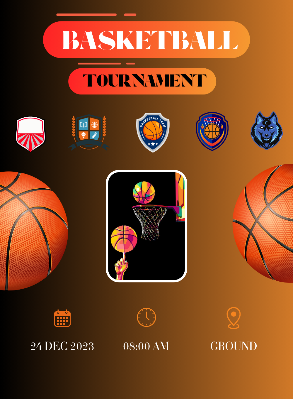 Orange Ball basketball Invitation-AABET009