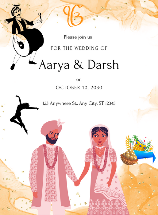 Orange Couple Punjabi Wedding Invitation-King of Cards