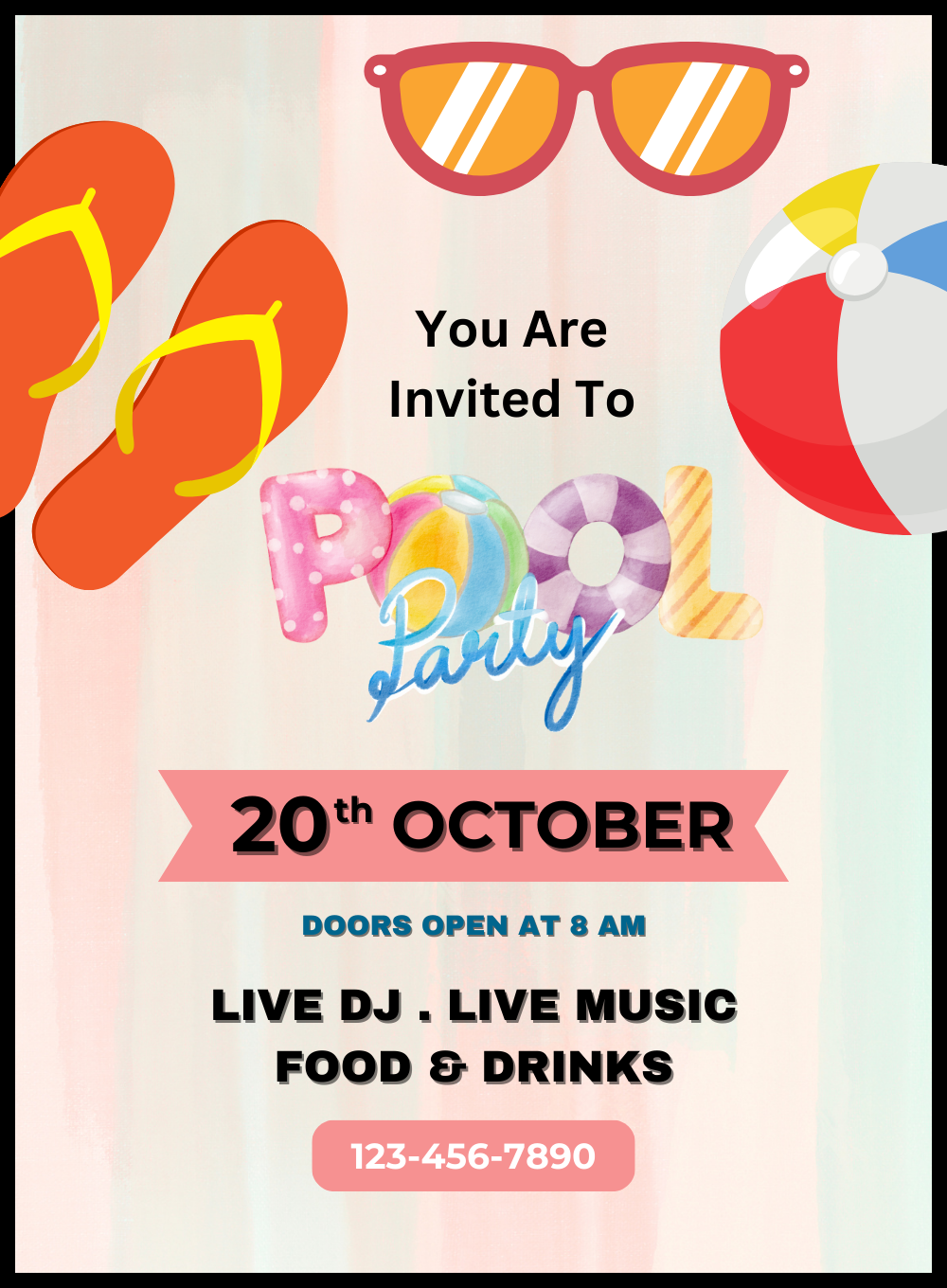 Orange Fun Pool Party Invitation-AAPPI026
