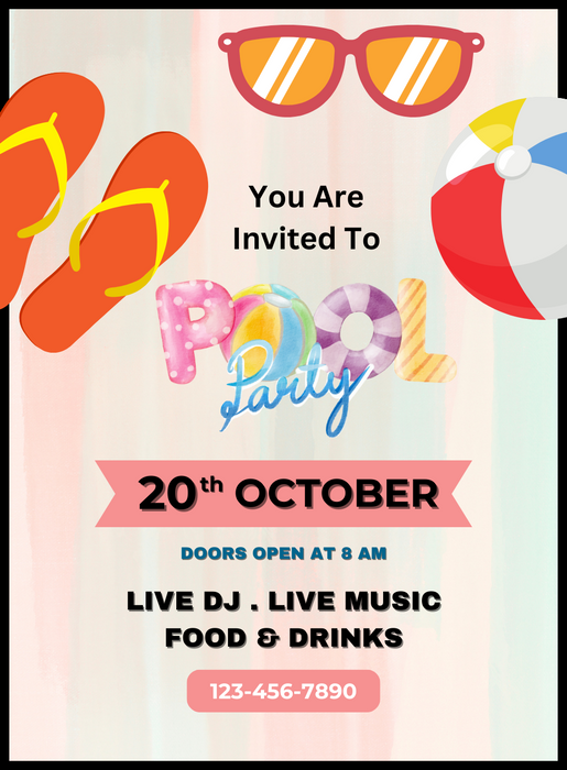 Orange Fun Pool Party Invitation-AAPPI026