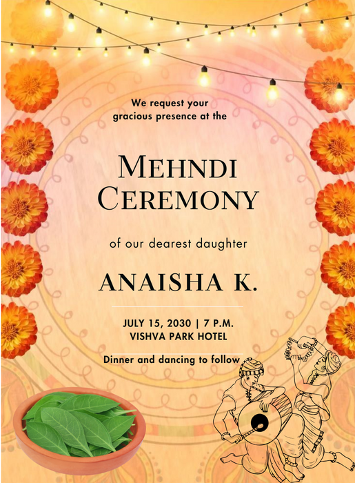 Orange Marigold Mehndi Ceremony Invitations-AAMCI039