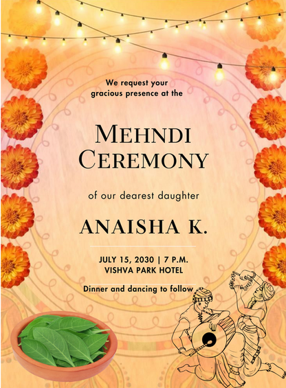Orange Marigold Mehndi Ceremony Invitations-AAMCI039