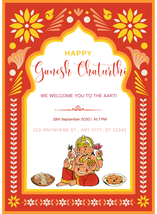 Orange Vibrant Ganesh Chaturthi Invitations-AAGCI008