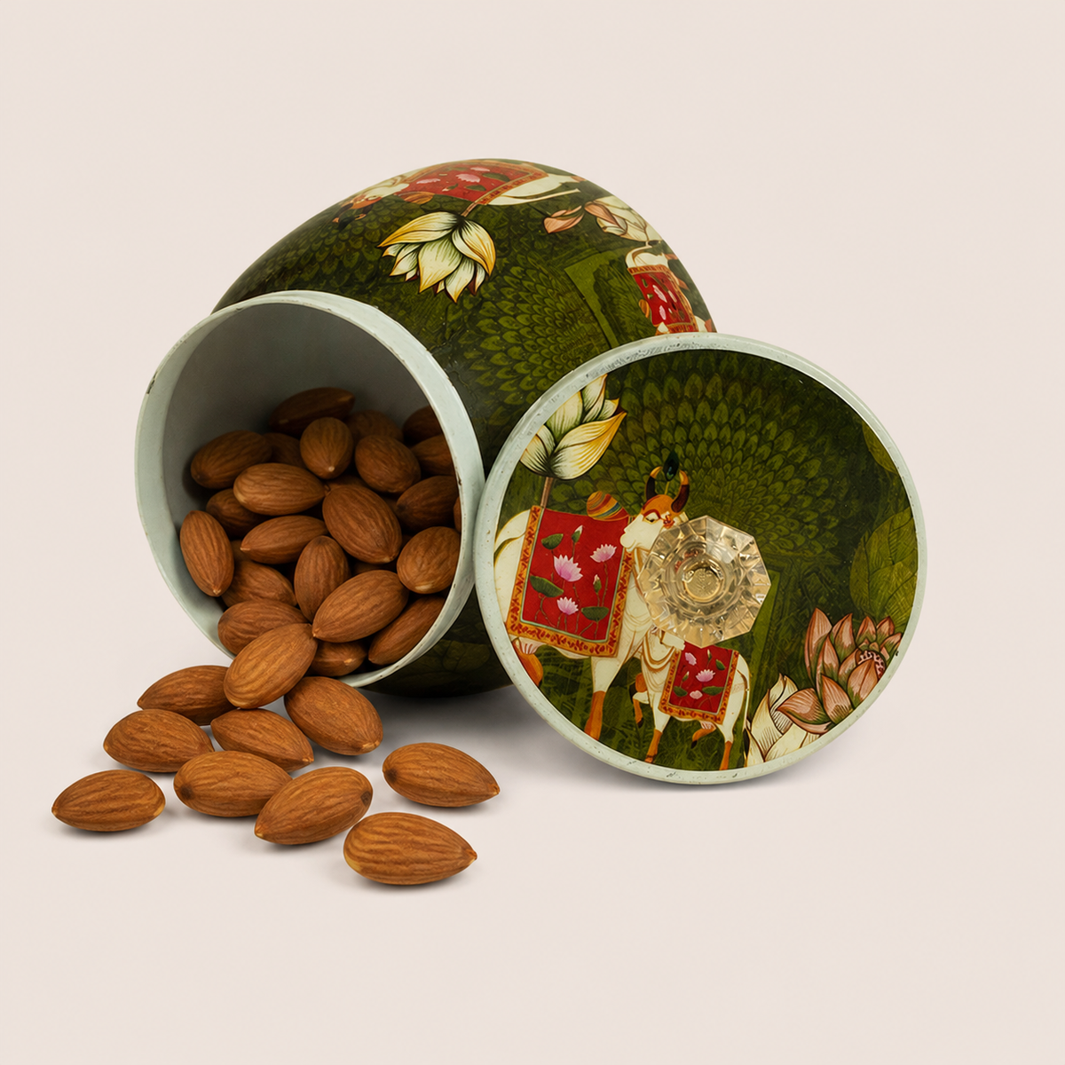 Olive Green Kamadhenu Lotus Artistic Jar - KRAJ0020