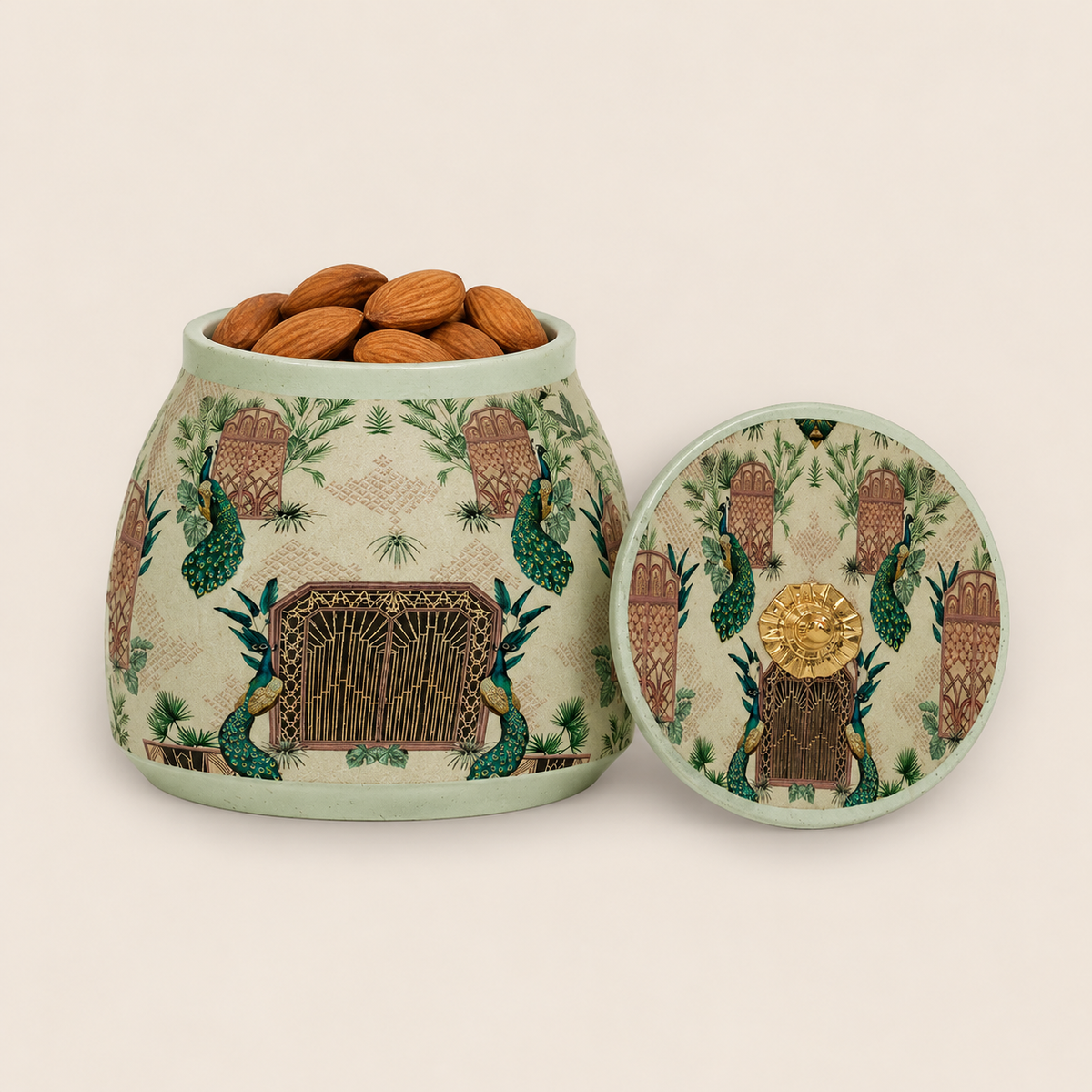 Ivory Royal Peacock Art Decorative Jar - KRAJ0050