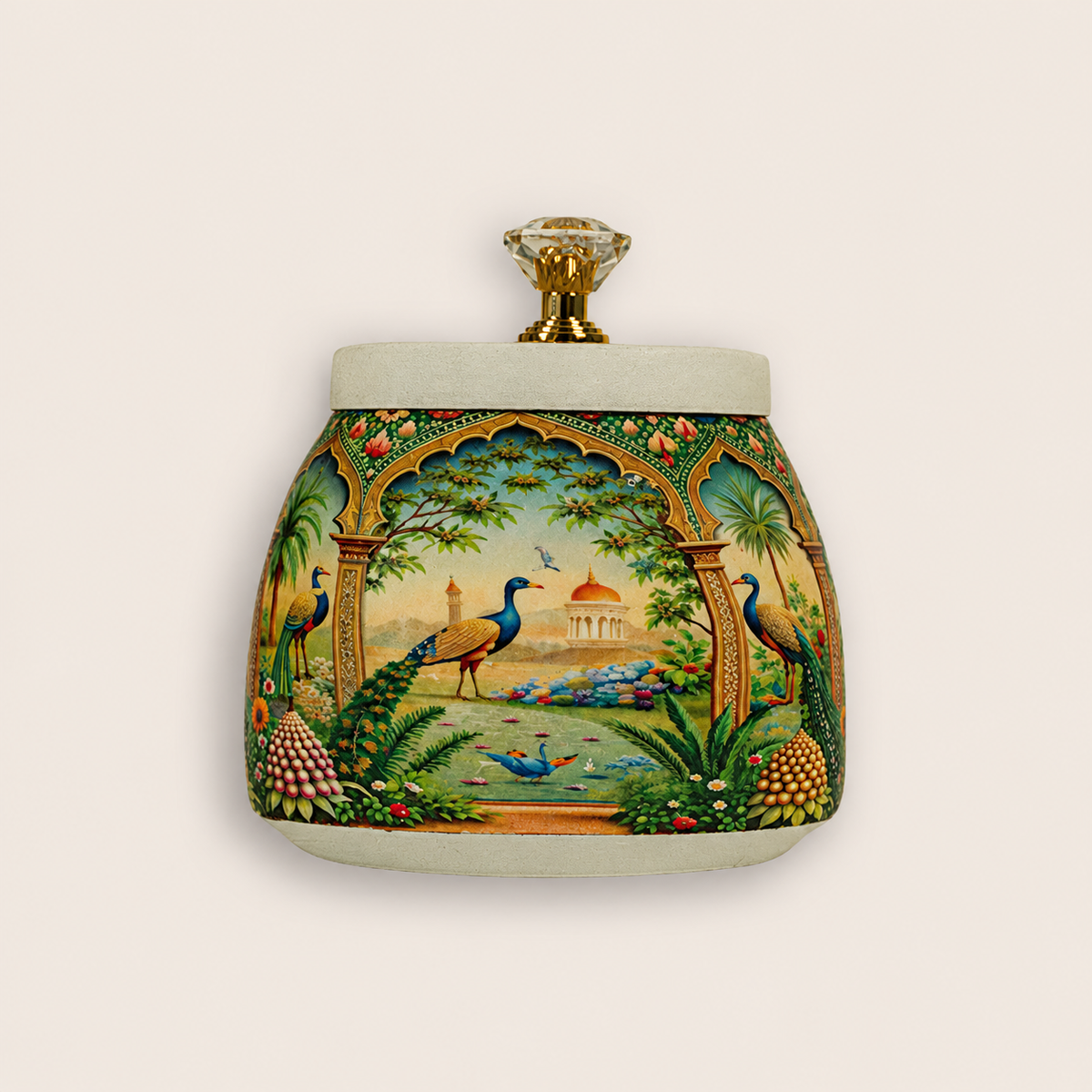 Green Royal Peacock Art Decorative Jar - KRAJ0010