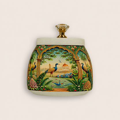 Green Royal Peacock Art Decorative Jar - KRAJ0010