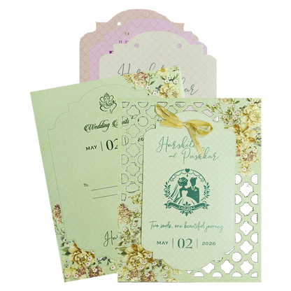 Check out Green Floral Laser Cut Wedding Card at best price. ✅WhatsApp Support ✅Express Delivery