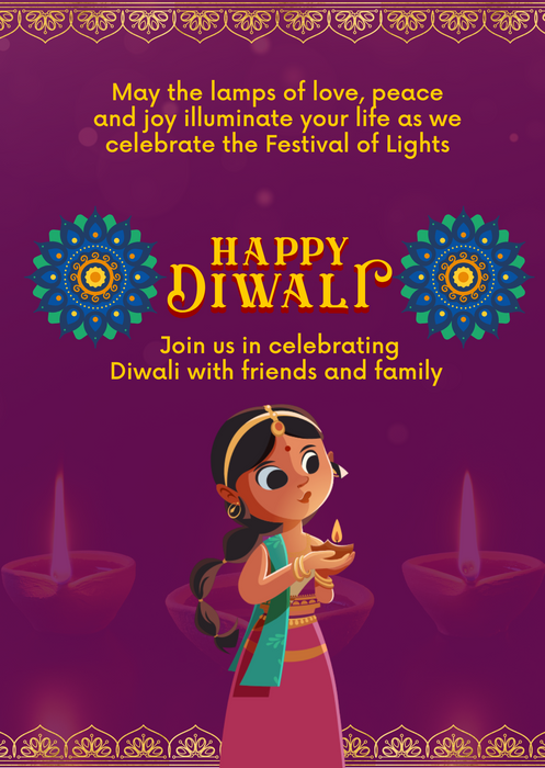 Purple Girl Diwali Invitation-King of Cards