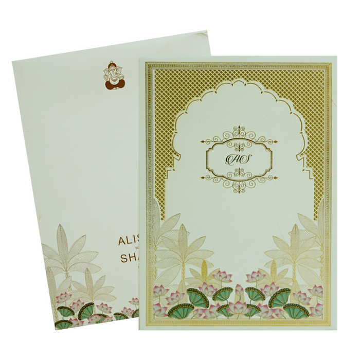 Cream Floral Lotus Wedding Card-King of Cards