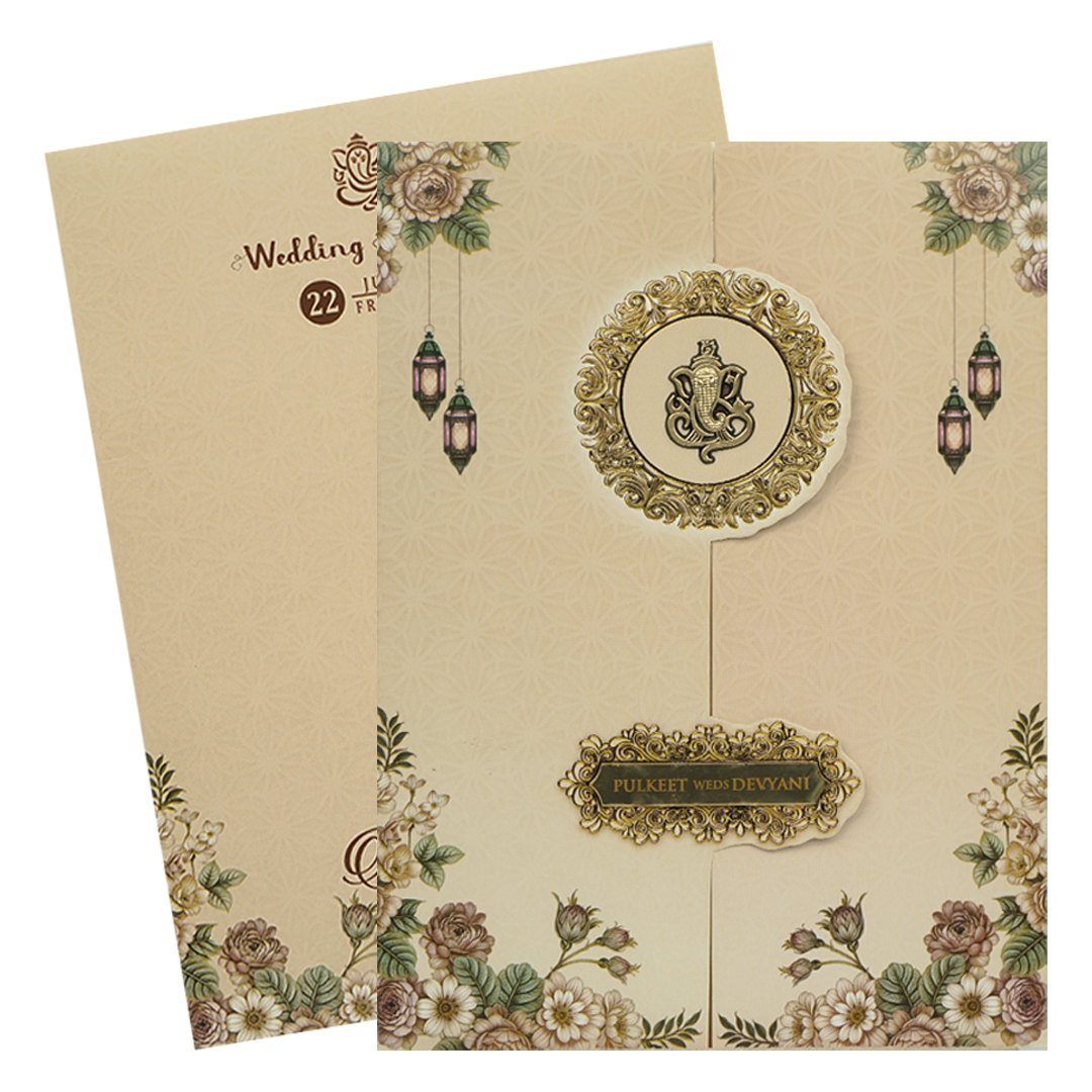 Beige Gold Floral Wedding Card-KJTS1842