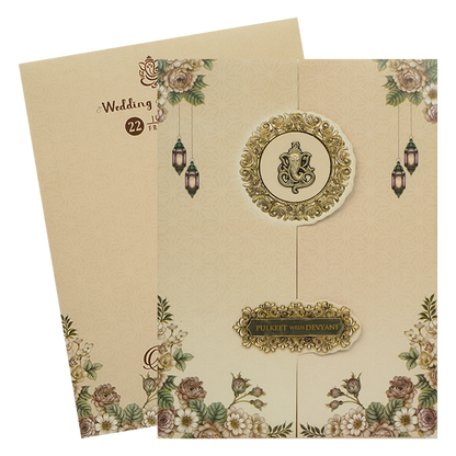 Beige Gold Floral Wedding Card-KJTS1842