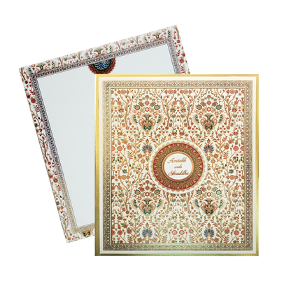 White Floral Pattern Padded Invitation Card-KAC05760