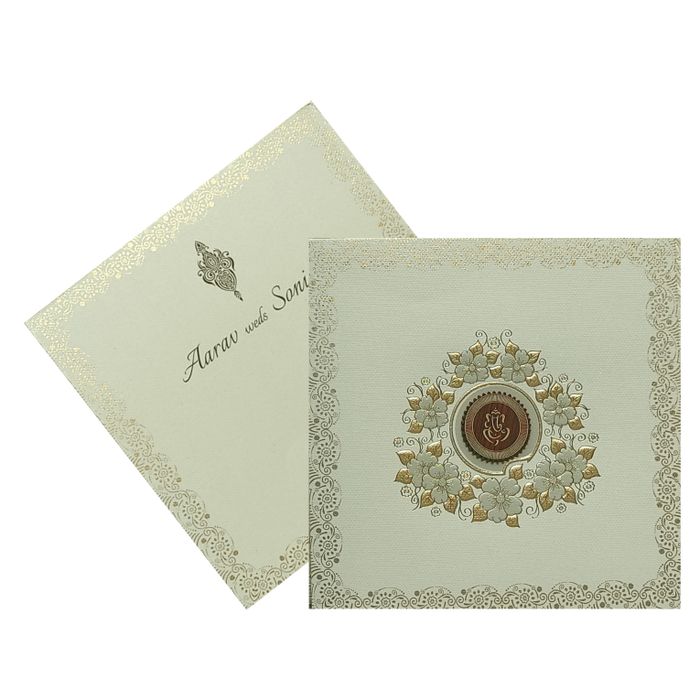 Grey Floral Nameplate Padded Invitation Card-King of Cards