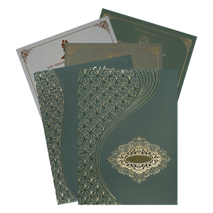 Check out Dark Green Gold Geometric Padded Wedding Card at best price.✅WhatsApp Support ✅Express Delivery.|King of cards.