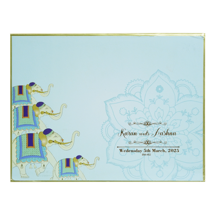 Blue Elephant Floral Wedding Invitation Card-King of Cards