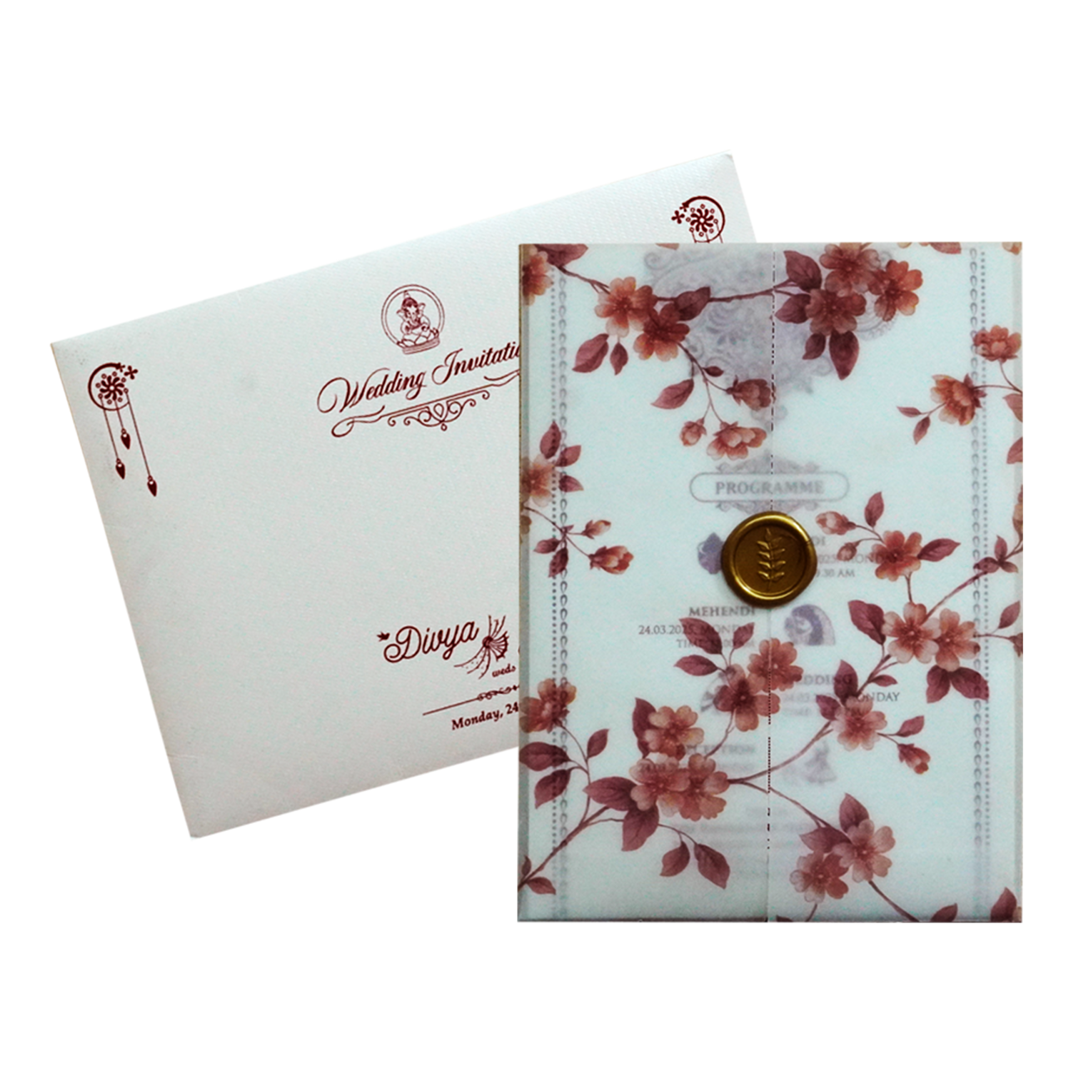 White Floral Tracing Invitation Card-KNGE6081