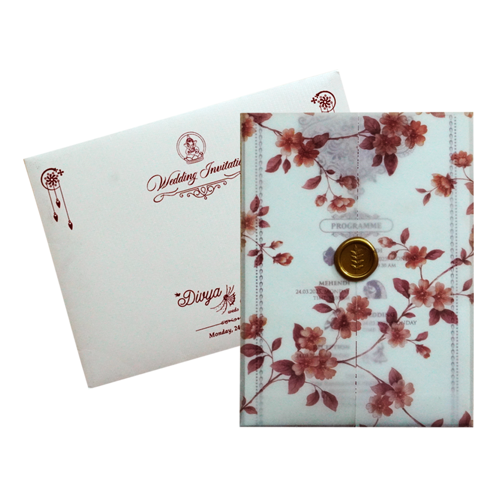 White Floral Tracing Invitation Card-KNGE6081
